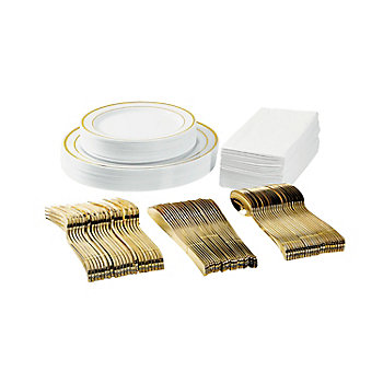 172 Pc. Premium Plastic Tableware Kits for 24 Guests