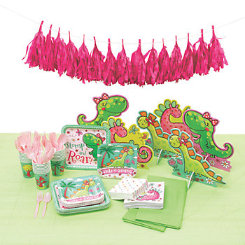 thinkstar 9 Pcs Girl Dinosaur Birthday Party Supplies Pink
