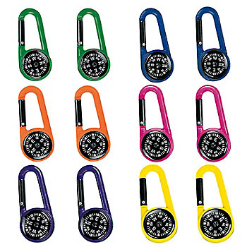 2 1/2" Bright Color Compass Clip Plastic Keychains – 12 Pc.