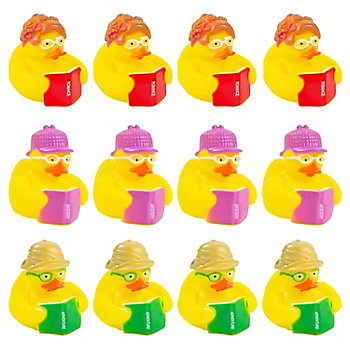 2 1/2" Mini Reading Bookworm Rubber Ducks - 12 Pc.