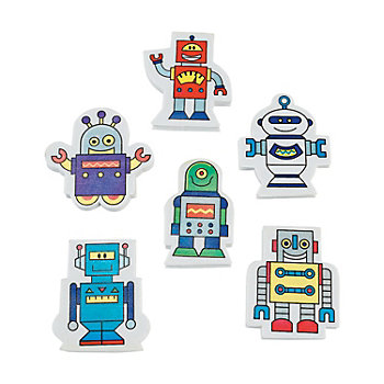 2" Assorted Robot Character Rubber Erasers - 24 Pc.