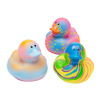 2" Bright Colors & Patterns Psychedelic Rubber Ducks - 12 Pc.