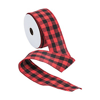 Lumberjack Ribbon, 2.5 Wide x 25 Yards, Black Red Buffalo Check Ribbon - Lightw