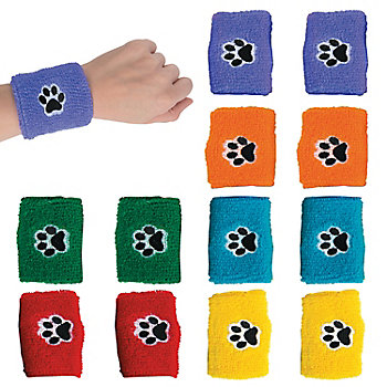 2" x 2 3/4" Bright Colors Paw Print Polyester Wristbands - 12 Pc.