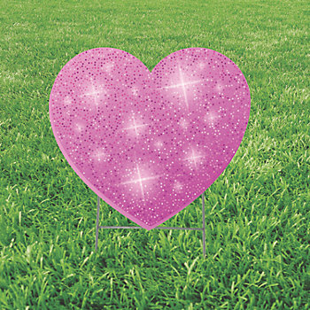 20" x 20" Pink Glitter Heart Yard Sign