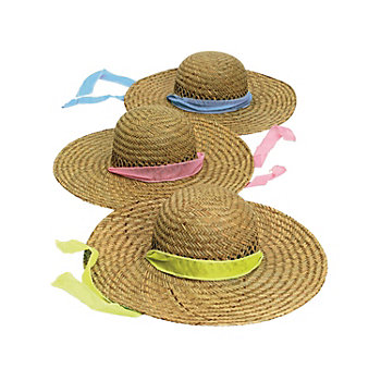 24" circ. Straw Sun Hats with Solid Ribbon Band – 6 Pc.