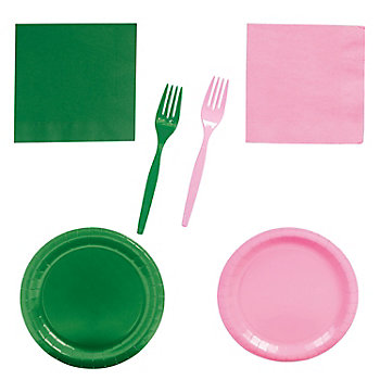 248 Pc. Pink & Green Disposable Tableware Kit for 24 Guests