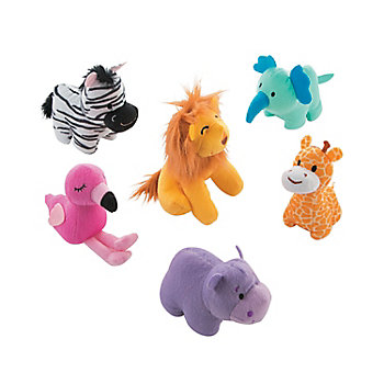 3 1/2" &#8211; 5 1/4" Bright Color Stuffed Zoo Animals &#8211; 12 Pc.