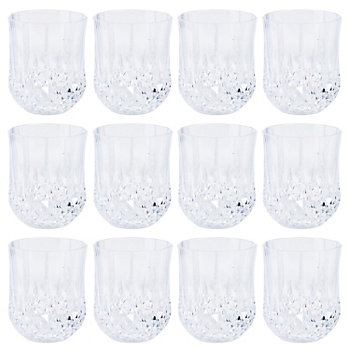 3 1/2" 8 oz. Clear Stemless Patterned Plastic Wine Glasses – 12 Pc.
