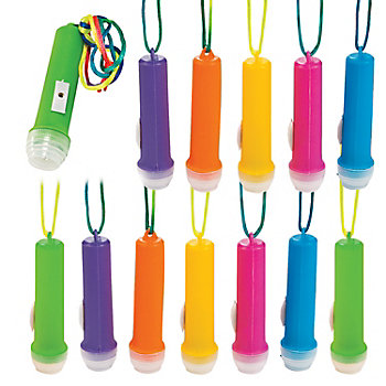 3 1/2" Mini Brightly Colored Flashlights on a Multicolor Rope - 12 Pc.