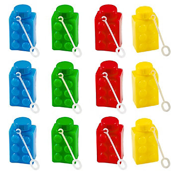 3" 2 oz. Color Brick Building Block Party Bubble Bottles - 12 Pc.