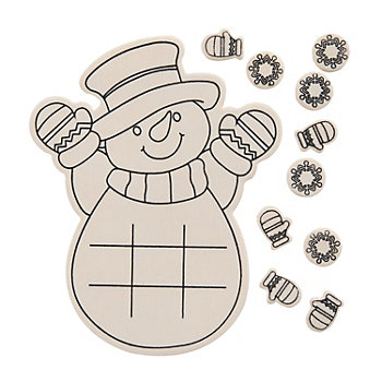 3 3/4" x 5" Color Your Own Snowman Wood Tic-Tac-Toe Kits - 12 Pc.
