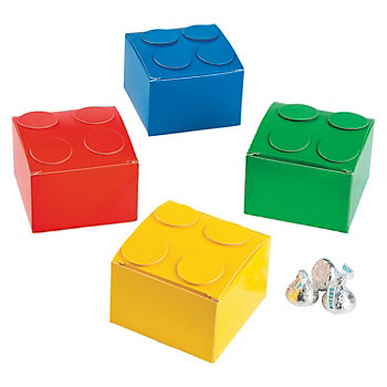 3" x 3" x 2" Color Brick Building Block Party Cardboard Favor Boxes - 12 Pc.