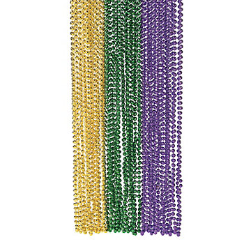 30" Bulk 48 Pc. Metallic Mardi Gras Bead Necklaces