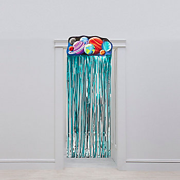 35 3/4" x 110" Out of this World Foil Fringe Door Curtain with Border