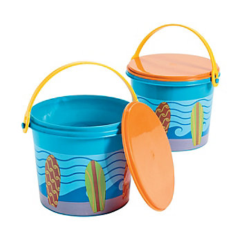 4 1/2" x 4" Bright color Surf's Up Reusable Plastic Pails with Lid &#8211; 12 Pc.