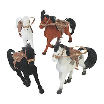 4" Assorted Flocked Galloping Horses with Plastic Saddle - 12 Pc.