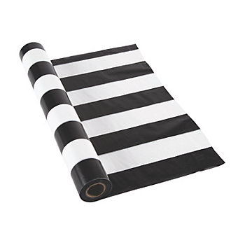 40" x 100 ft. Black & White Striped Disposable Plastic Tablecloth Roll