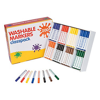5 1/2" Bulk 200 Pc. Vibrant Washable Marker Classpack - 8 Colors Per Pack