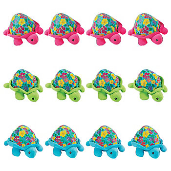 5 1/2" x 6 1/2" Luau Bright Flower Shells Stuffed Turtles - 12 Pc.