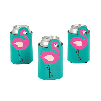 5 3/4" Flamingo-Shaped Foam Can Sleeves - 12 Pc.