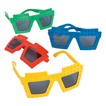 5" x 2" Color Brick Building Block Party Plastic Sunglasses - 12 Pc.