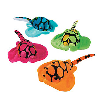 5" x 7 1/4" Bright Color Stuffed Manta Ray Characters - 12 Pc.