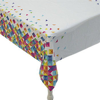 54" x 108" Bright Geometric Party Rectangle Disposable Plastic Tablecloth