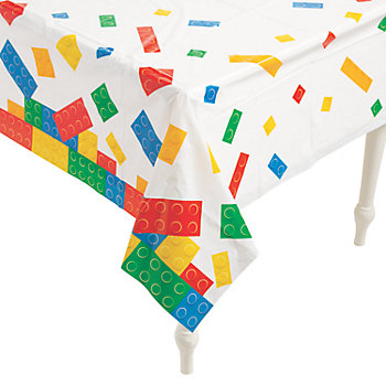 54" x 108" Color Brick Building Block Party Disposable Plastic Tablecloth