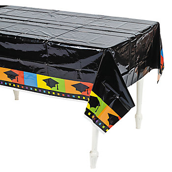 54" x 108" Congrats Grad Rectangle Disposable Plastic Tablecloth