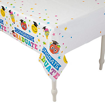 54" x 108" Elementary Graduation Rectangle Disposable Plastic Tablecloth
