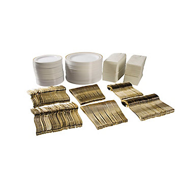 588 Pc. Bulk Premium Plastic Tableware Kits for 96 Guests