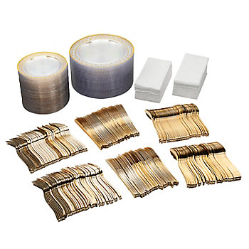 588 Pc. Premium Gold Dot Tableware Kit for 96 Guests