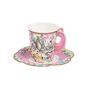 6" Floral Talking Tables Truly Alice Disposable Paper Cups with Saucers &#8211; 12 Ct.