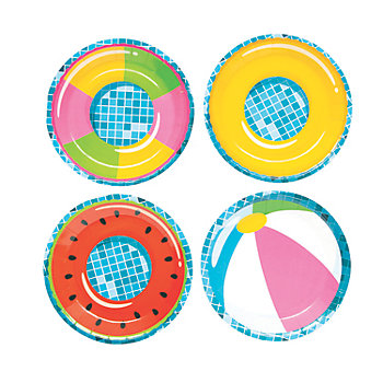 7 1/4" Pool Party Floaties & Beach Ball Disposable Paper Dessert Plates &#8211; 8 Ct. 