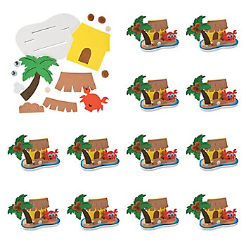 7 1/4" x 5 1/2" 3D Tropical Island Scene with Hut, Palm Tree & Crab Craft Kit &#8211; Makes 12