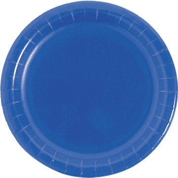 7" Cobalt Blue Round Disposable Paper Dessert Plates - 24 Ct.
