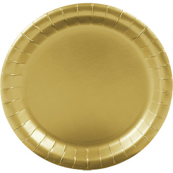 7" Metallic Gold Round Disposable Paper Dessert Plates - 24 Ct.