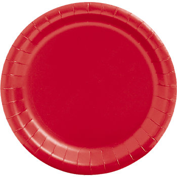 7" Red Round Disposable Paper Dessert Plates - 24 Ct.