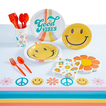 73 Pc. Groovy Party Tableware Kit for 8 Guests