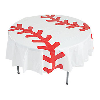 76" Baseball Round Disposable Plastic Tablecloth