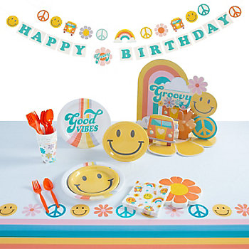 76 Pc. Deluxe Groovy Party Tableware Kit for 8 Guests