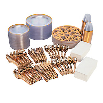 784 Pc. Deluxe Premium Clear Tableware Kit for 96 Guests