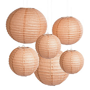 8" - 16" Burlap Print Hanging Paper Lanterns - 6 Pc.