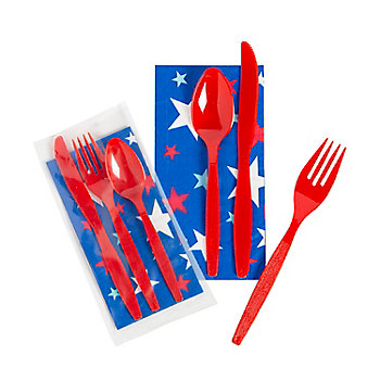 8" Bulk 50 Pc. Patriotic Disposable Plastic Cutlery Packets