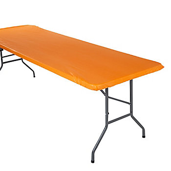 8 Ft. Orange Fitted Rectangle Disposable Plastic Tablecloth