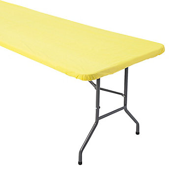 8 Ft. Yellow Fitted Rectangle Disposable Plastic Tablecloth