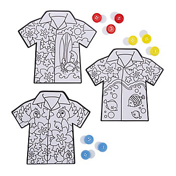 8" x 7 1/2" Color Your Own Hawaiian Shirts with Buttons Craft Kit &#8211; Makes 12