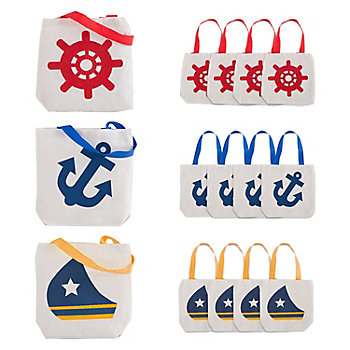8" x 8" Mini Nautical Polyester Tote Bags - 12 Pc.