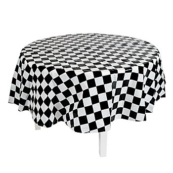 82" Black & White Checkered Round Plastic Tablecloth
